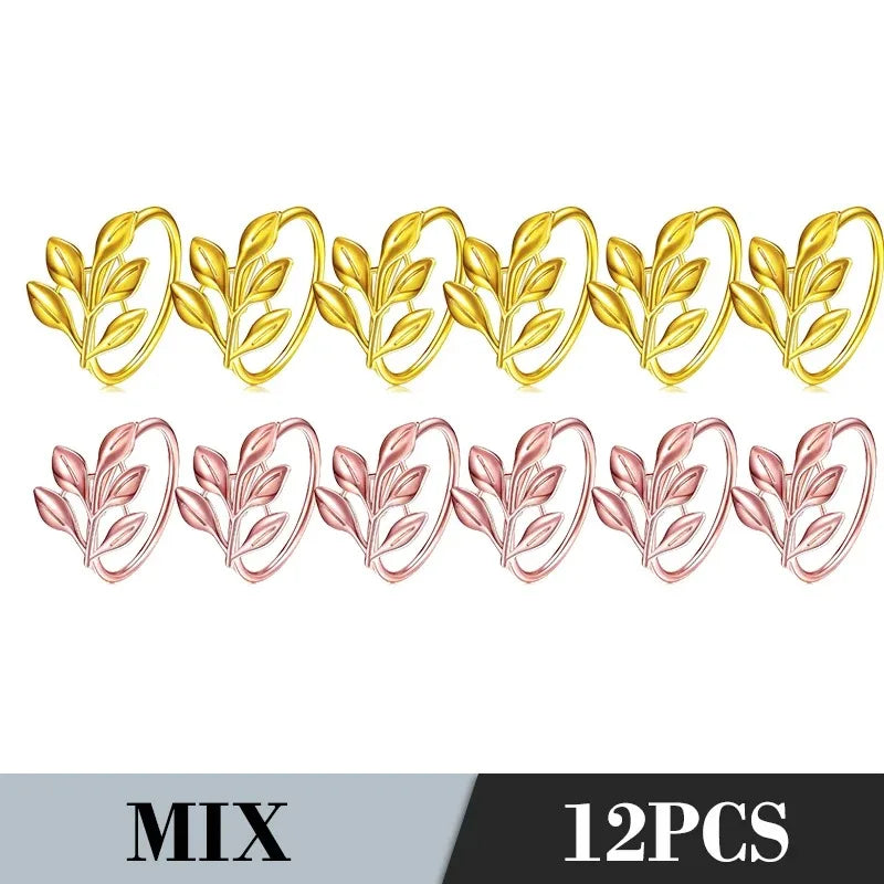 36PCS Vintage Style Leaf Napkin Ring Elegant Tricolor Leaf Napkin Buckle Birthday Wedding Party Banquet Table Decoration