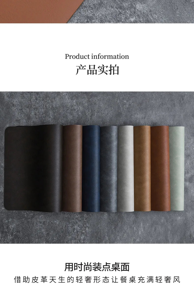 Square Double-Layer Cowhide PU Leather Placemat Texture Waterproof Heat-Resistant Table Mats Home Hotel Dining