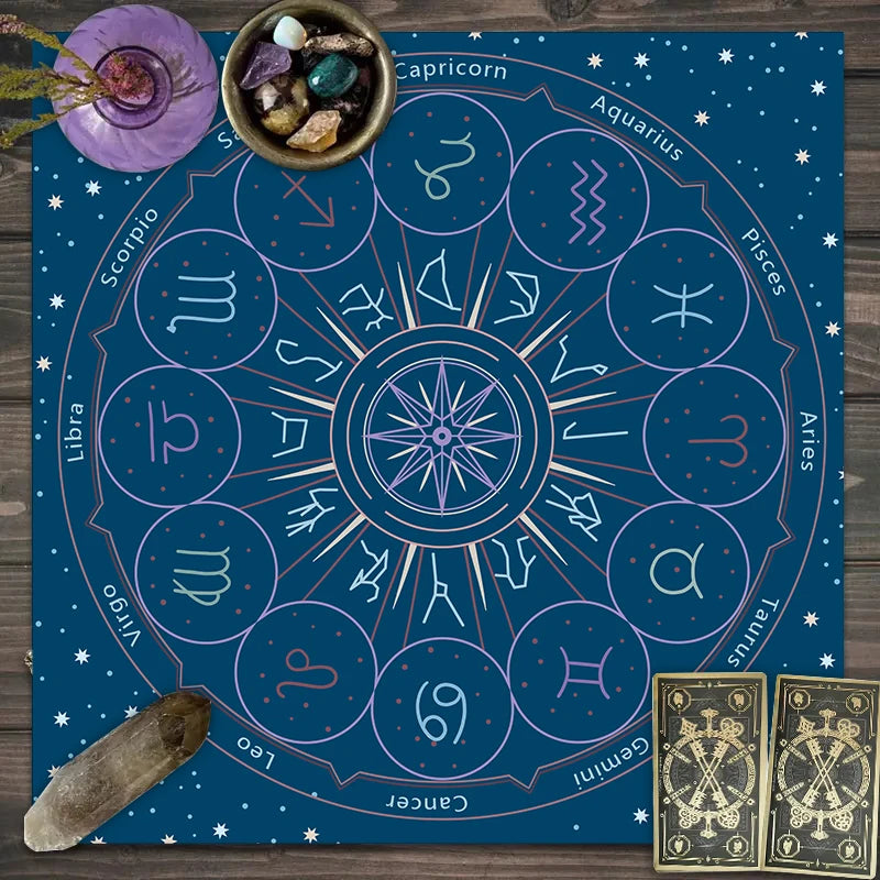 1pc Tarot card tablecloth, twelve constellations divination, starry sky altar cloth, Tarot card game decoration tablecloth