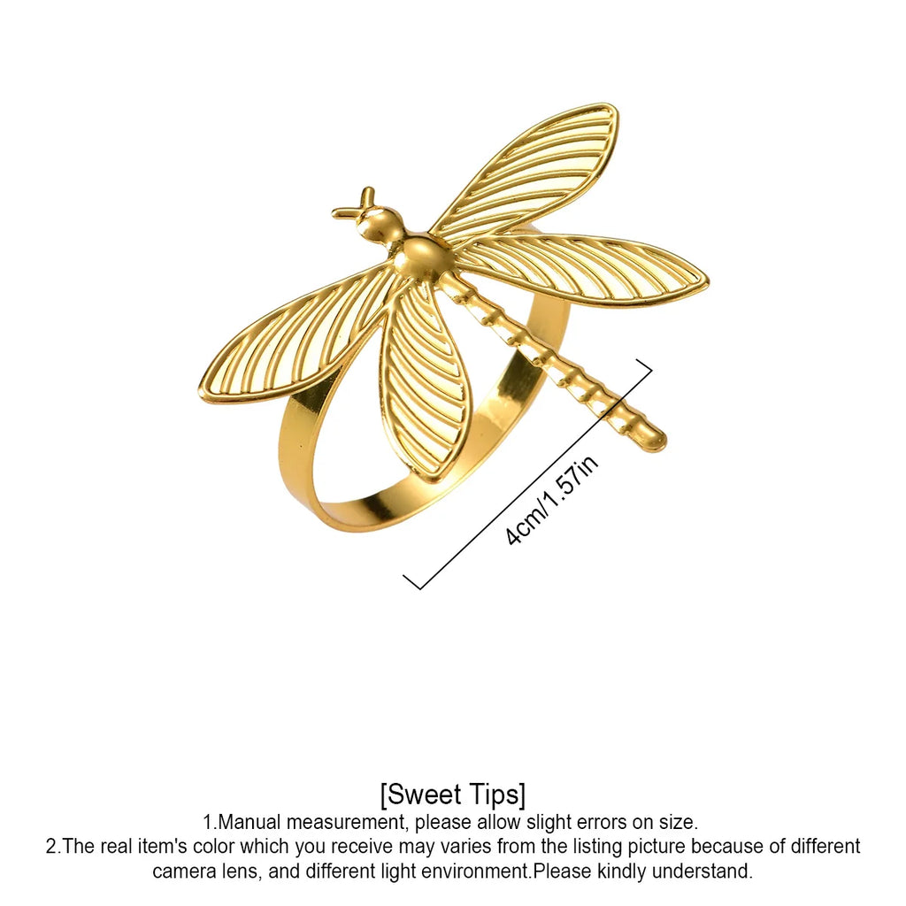 6pcs Napkin Rings Set for Christmas, Gold Silvery Dragonfly Metal Home Table Decorations, for Christmas Wedding Holiday Banquet