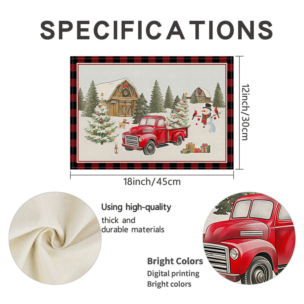 1/4/6pcs Christmas placemat, retro Christmas tree Santa Claus pattern dining table anti slip insulation mat,