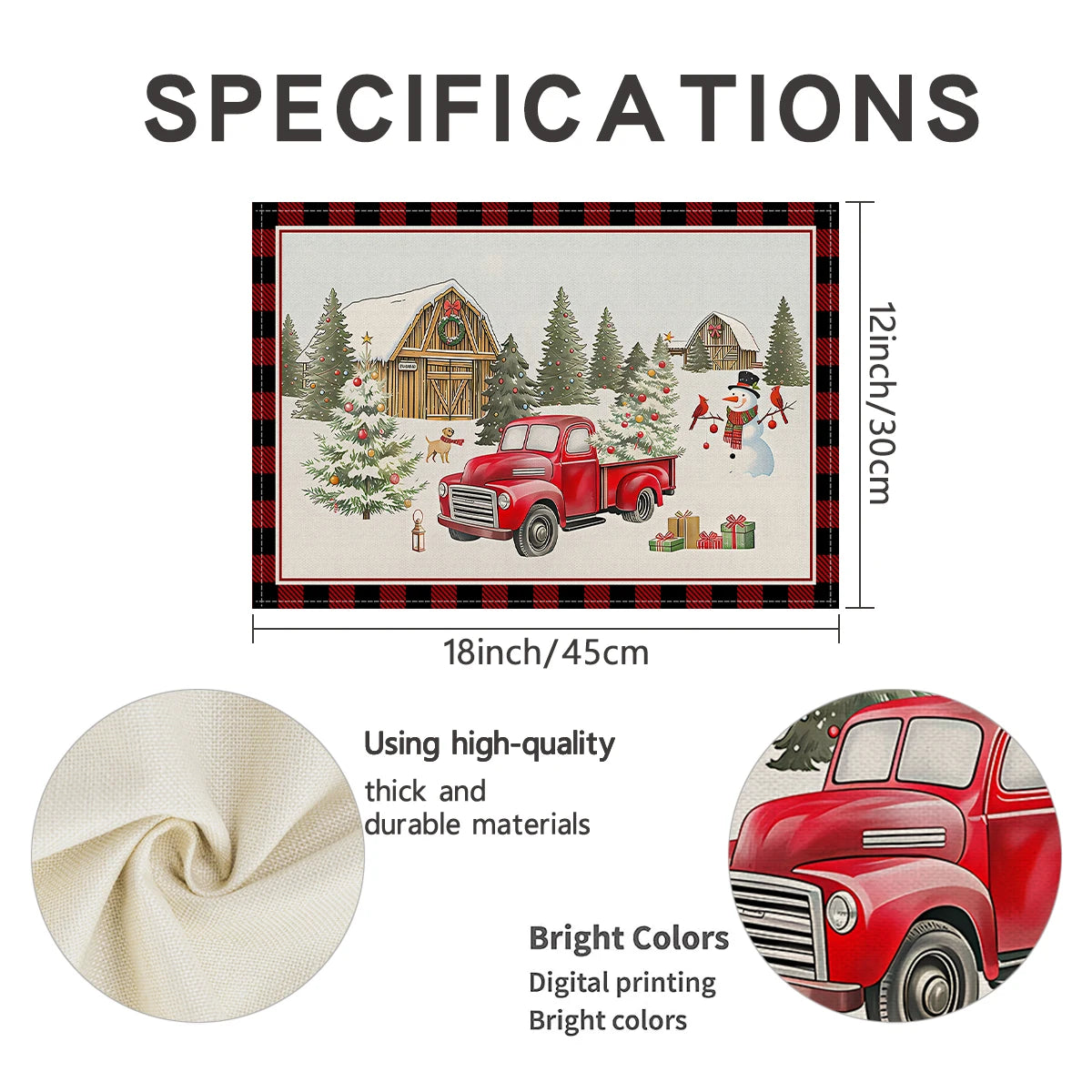 1/4/6pcs Christmas placemat, retro Christmas tree Santa Claus pattern dining table anti slip insulation mat,