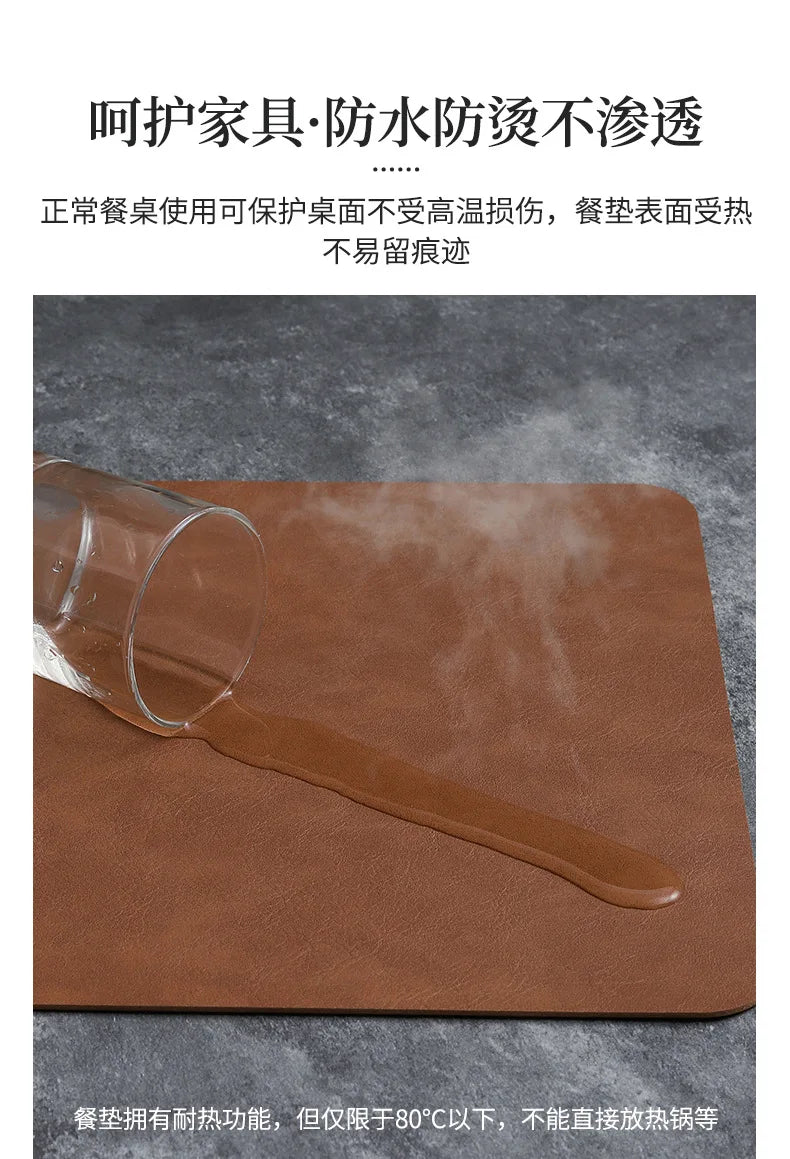 Square Double-Layer Cowhide PU Leather Placemat Texture Waterproof Heat-Resistant Table Mats Home Hotel Dining