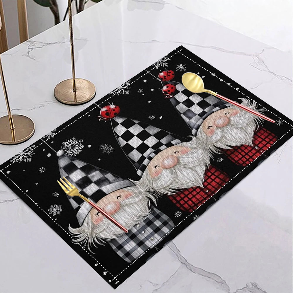 4/6/8Pcs Christmas Placemats Decorative Holiday Table Pad Seasonal Xmas Decor Farmhouse Indoor Vintage Table Mat Deor