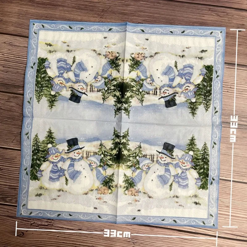 10/20pcs 33*33cm 2-Ply Christmas Napkin Festival Party Decoration Paper Three Christmas Snowmen Cartoon Printed Paper Placemats