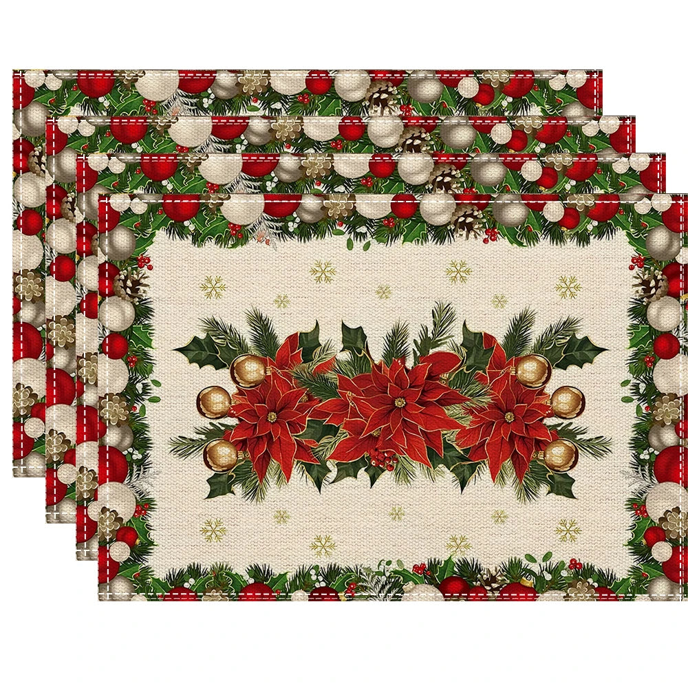 Christmas Floral Placemats Tableware Mat Christmas Decorations for Home Kitchen Xmas Navidad Noel NewYear Table Decor