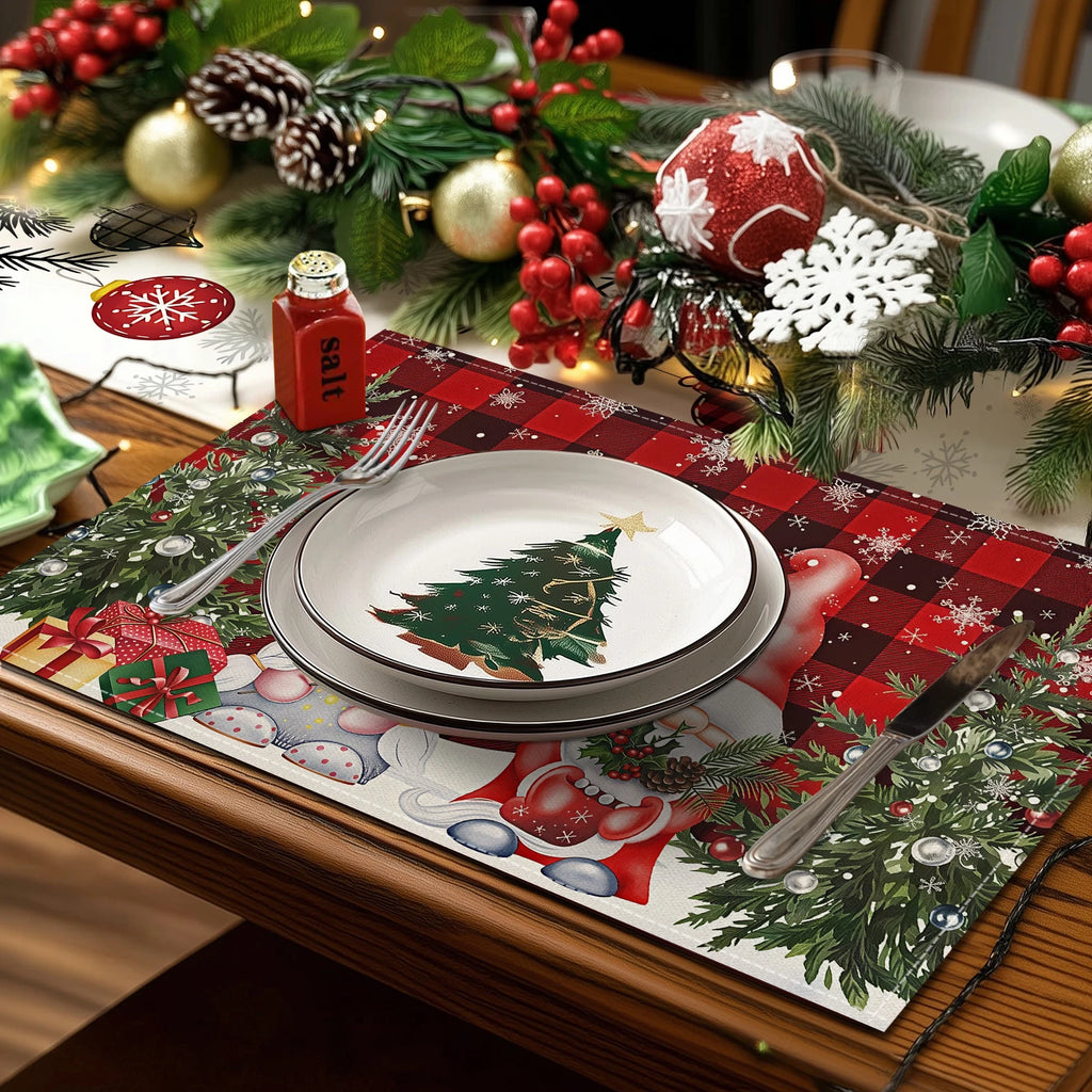 1/4/6pcs Christmas placemat, retro Christmas tree Santa Claus pattern dining table anti slip insulation mat,