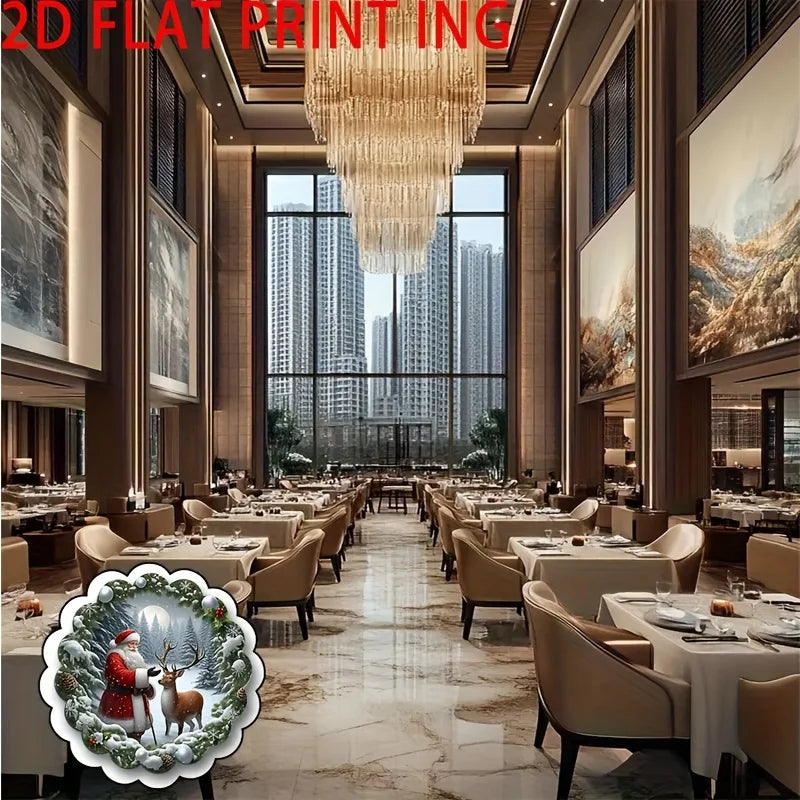 4pcs Christmas Santa Claus & Reindeer Placemats Set - 2D Flat Print,  Hand Wash Only, Festive Holiday Design with Snowflakes