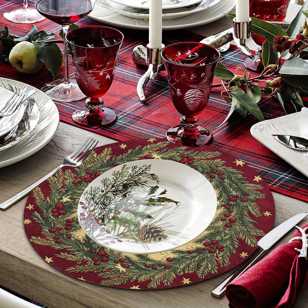 VIKAMA 4-Piece American-Style Christmas Pine Branch Placemats Dinner Table Decor Accessories Party Decorations