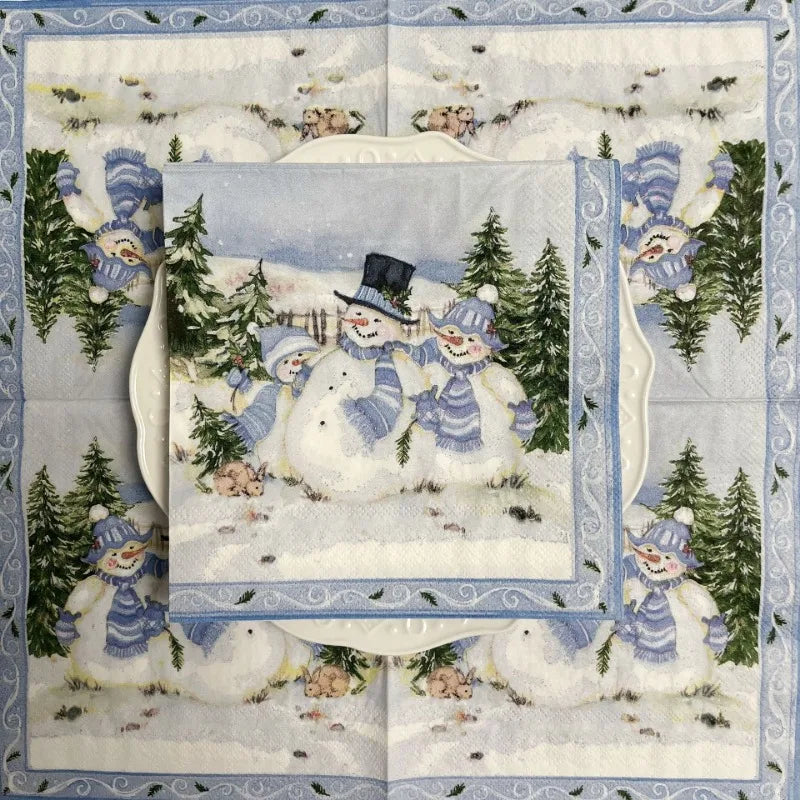 10/20pcs 33*33cm 2-Ply Christmas Napkin Festival Party Decoration Paper Three Christmas Snowmen Cartoon Printed Paper Placemats
