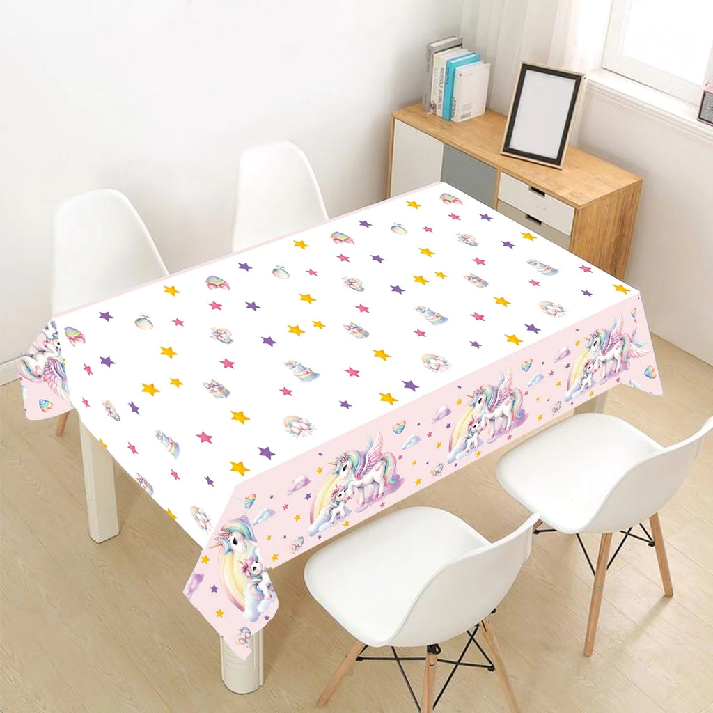 Rainbow Unicorn PE Tablecloth Happy Unicorn Theme Birthday Party Decorations Kids Favors Table Cover Girls Baby Shower Supplies