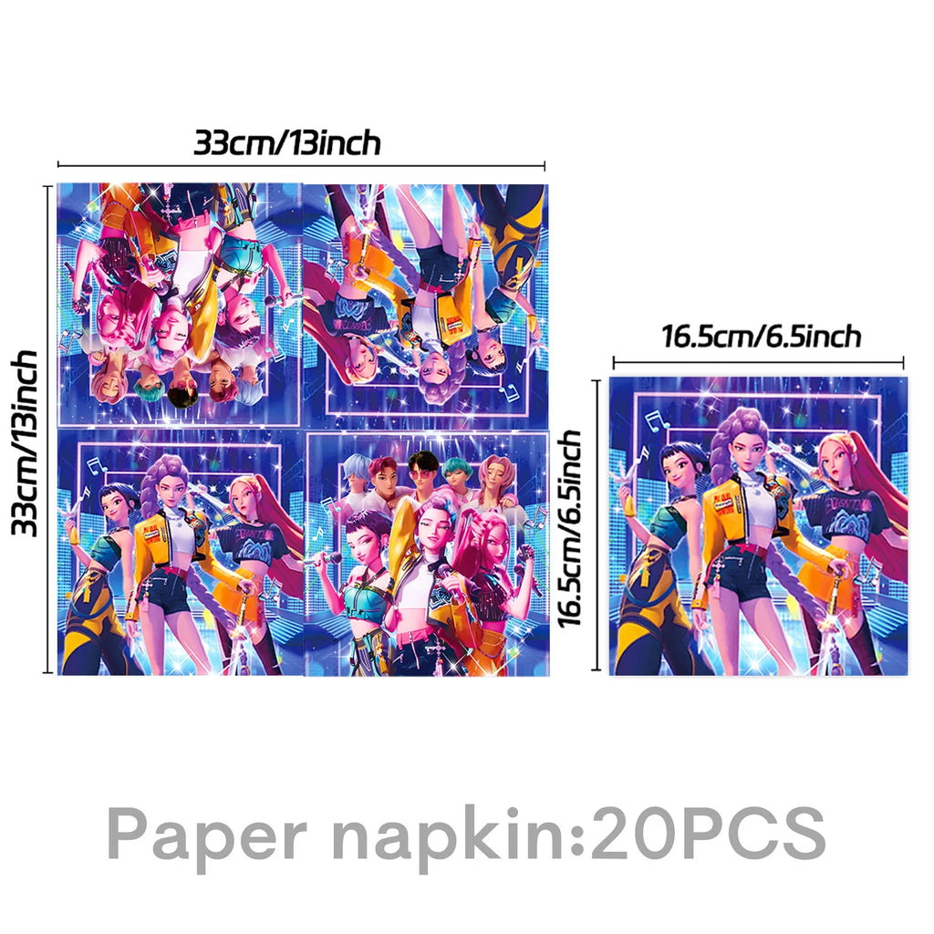 New Anime Demon Hunters Kpop Birthday Decoration Backdrop Ballon Kpop Happy Birthday Theme Plate Cup Napkin Cake Decor For Girl