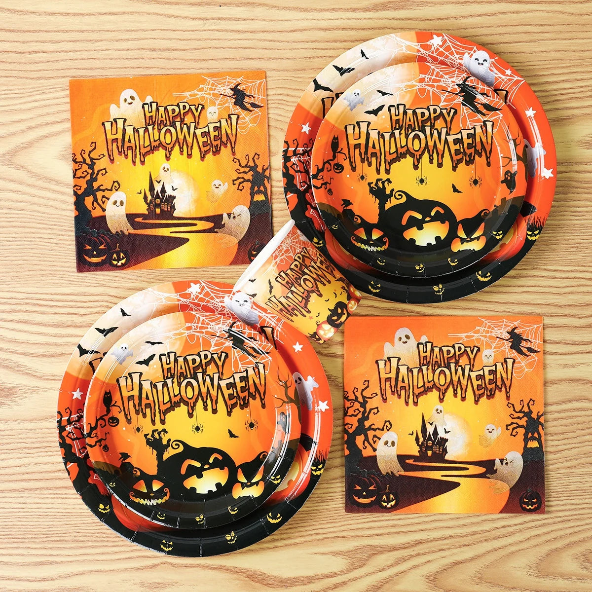 Halloween Them Party Decoration Set Halloween Pumpkins Tableware for Festival Paper Tableware Plate Napkin Towel Tissue Cup 2025