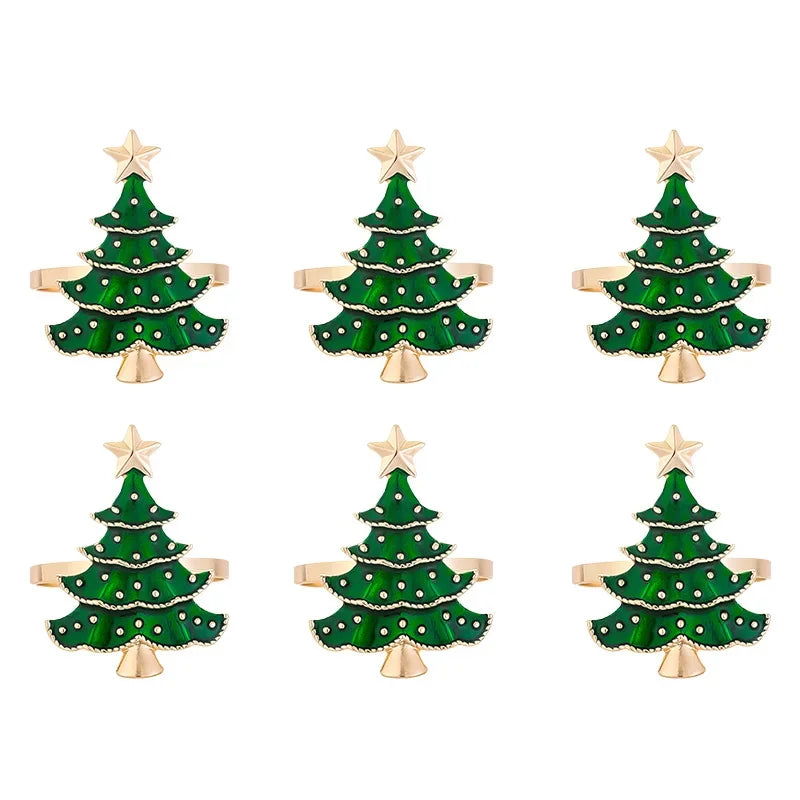 1/6Pcs Christmas Napkin Rings Xmas Tree Ornaments 2025 Christmas Home Kitchen Dinner Table Decoration New Year Party Supplies