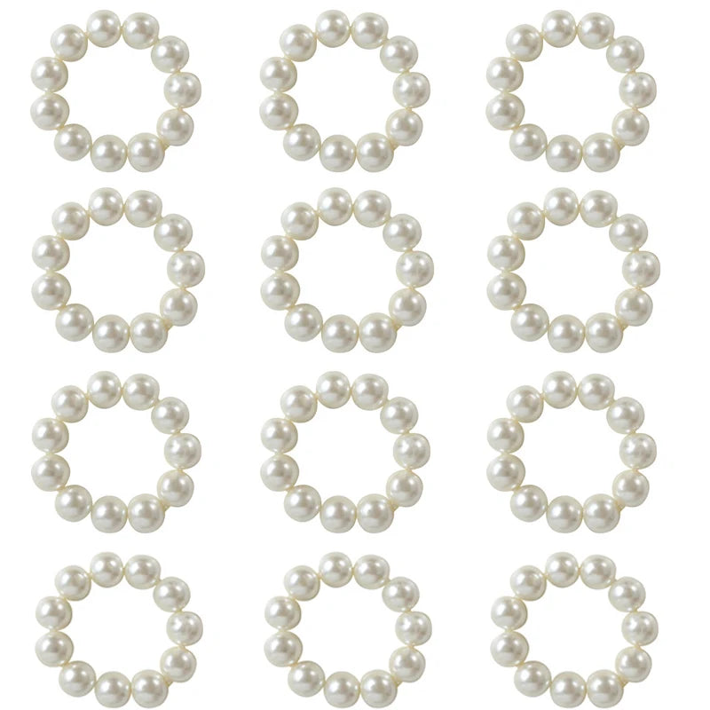 6/12 Pearl Napkin Rings Napkin Ring Holder Imitation Beaded Napkin Rings Elegant for Wedding Party Christmas Table Decoration