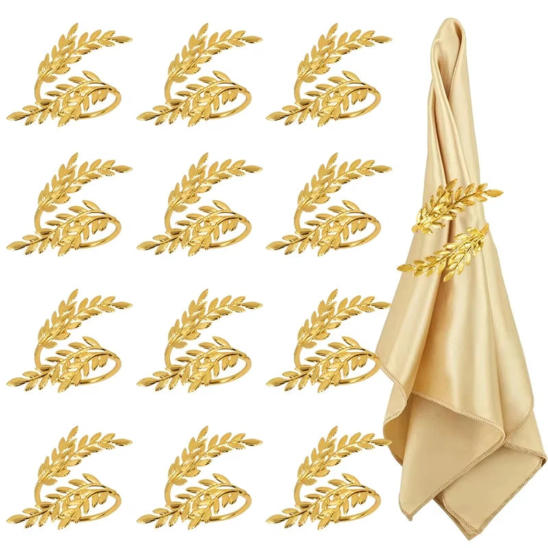 Gold Leaf Napkin Ring Buckles for Wedding Birthday Party Dinnig Table Decoration Christmas Thanksgiving Napkin Holder 1/6/12p