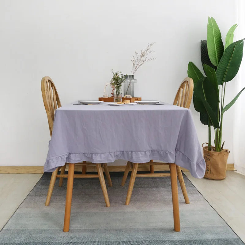 Flounce Stitching Cotton Fabric Table Cloth Washable Tablecloth for Wedding Party Dining Banquet Decoration Luxuriou Table Cover