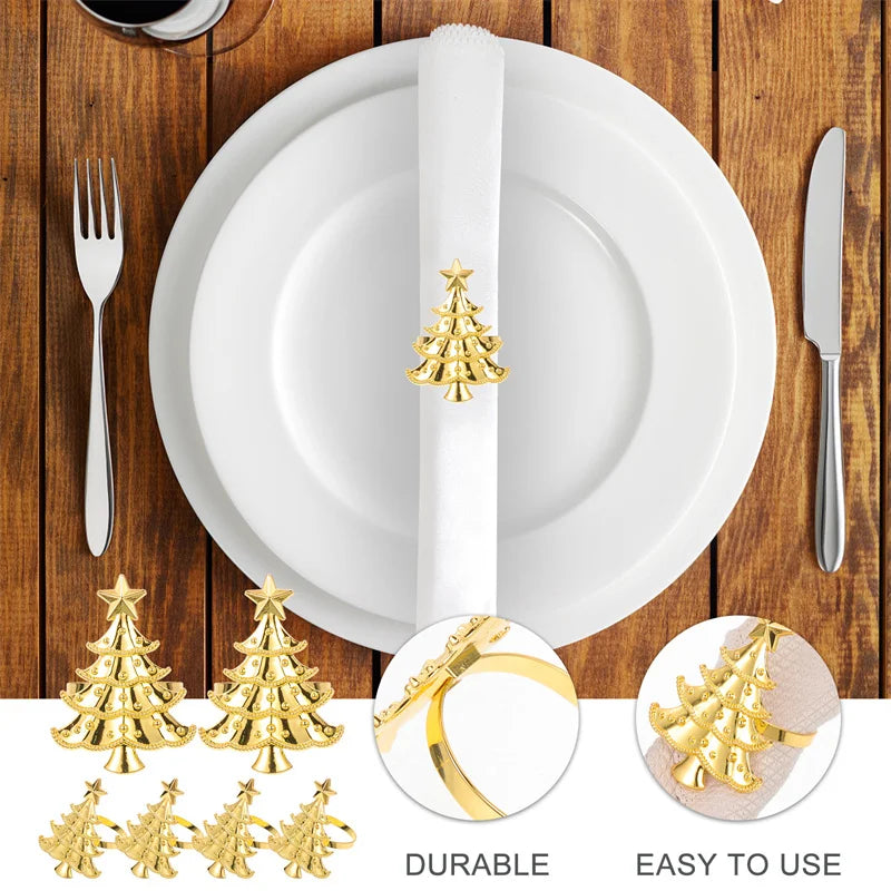 1/12PCS Christmas tree napkin ring, metal creative napkin buckle,silver gold mouth cloth circle, hotel table decoration supplies