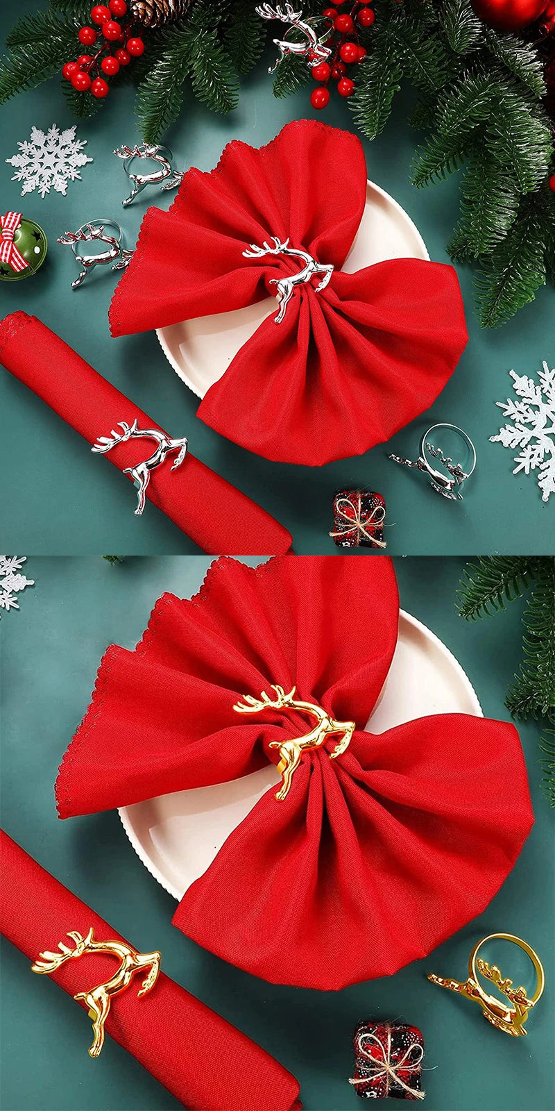 Gold Christmas Elk Napkin Rings Dining Table Ornament Napkin Buckles for Wedding Thanksgiving Easter Christmas