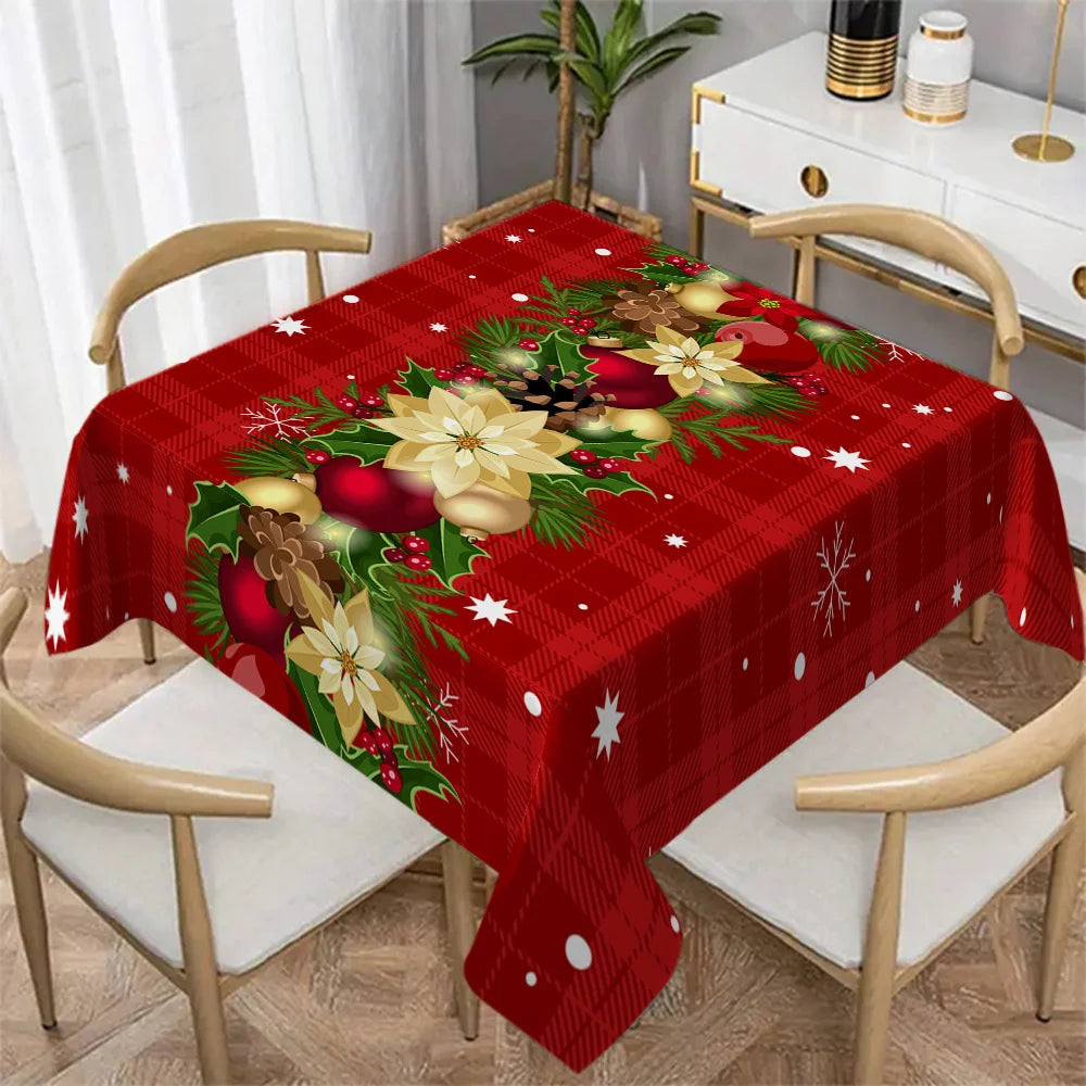 Christmas Holly Berry Rectangle Tablecloth Holiday Party Decor Reusable Tablecloth for Table Party Supplies Christmas Decoration