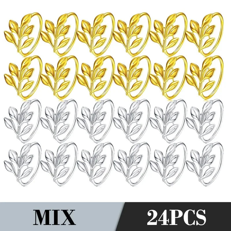 36PCS Vintage Style Leaf Napkin Ring Elegant Tricolor Leaf Napkin Buckle Birthday Wedding Party Banquet Table Decoration