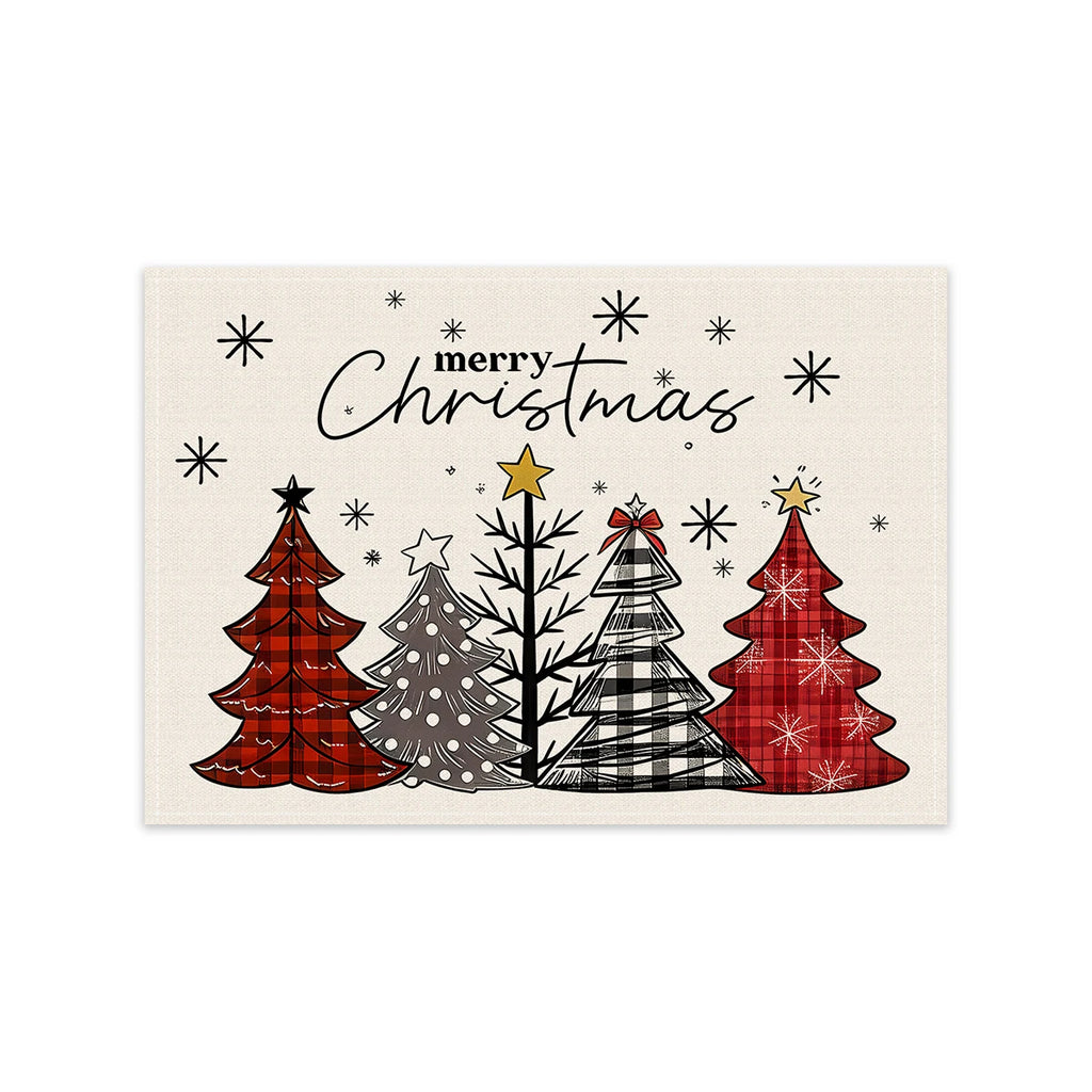 1/4/6pcs Christmas placemat, retro Christmas tree snowflake pattern dining table anti slip insulation mat, Christmas decoration