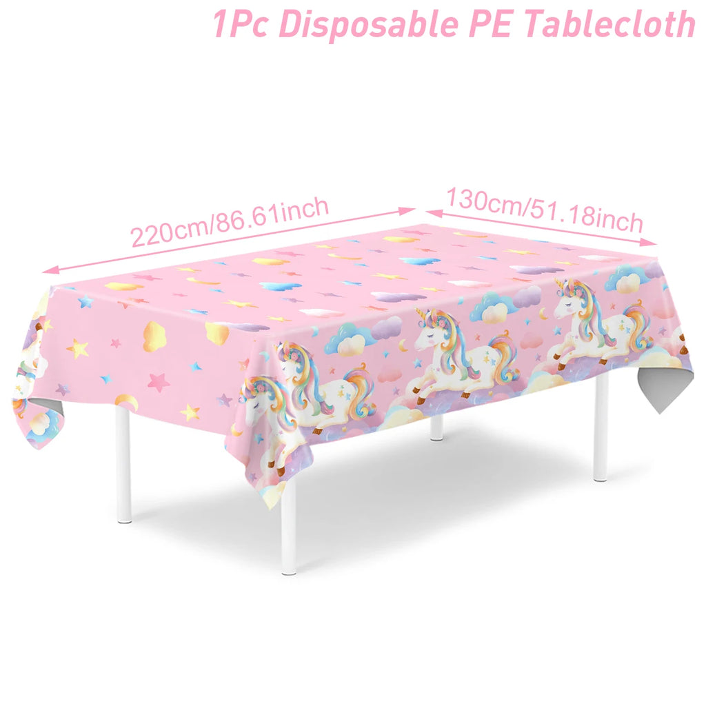 Rainbow Unicorn PE Tablecloth Happy Unicorn Theme Birthday Party Decorations Kids Favors Table Cover Girls Baby Shower Supplies