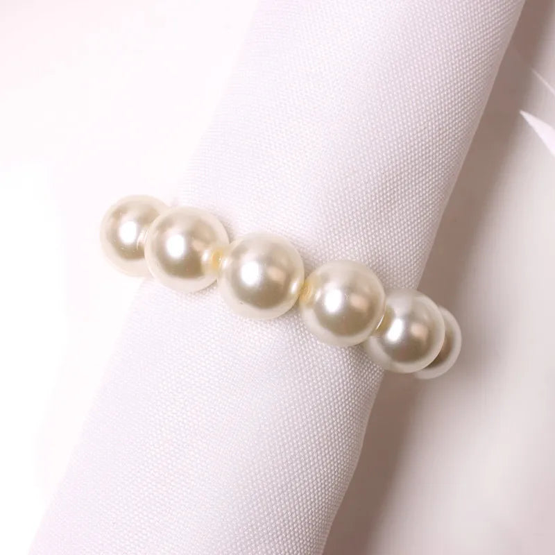 6/12 Pearl Napkin Rings Napkin Ring Holder Imitation Beaded Napkin Rings Elegant for Wedding Party Christmas Table Decoration
