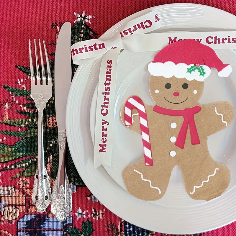 20pcs Gingerbread for Shaped Paper Napkins - Brown Disposable Tissue Napkins with Festive Christmas & New Year Decorations