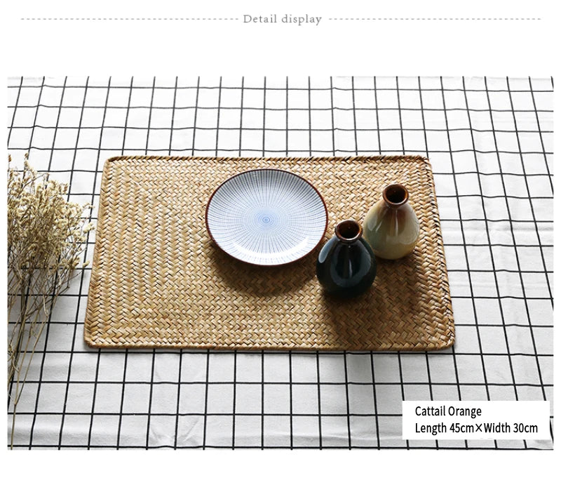 Natural Seagrass Place Table Woven Vinyl Individual Placemats For Table Non-Slip Kitchen Tableware Drink Cup Coaster Hoilday Dec