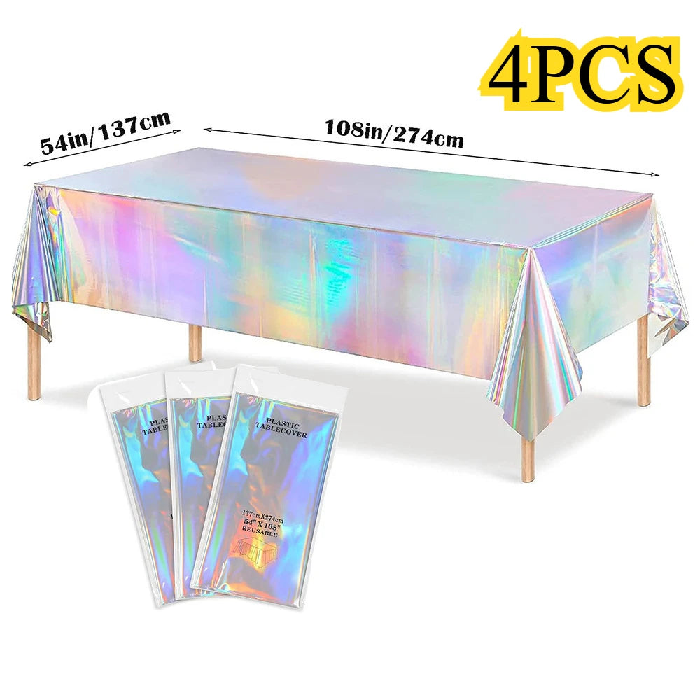 Laser Rainbow Theme Party Disposable Tablecloth & Rectangular Mantel De Mesa Cover for Birthday Wedding Home Decor Supplies