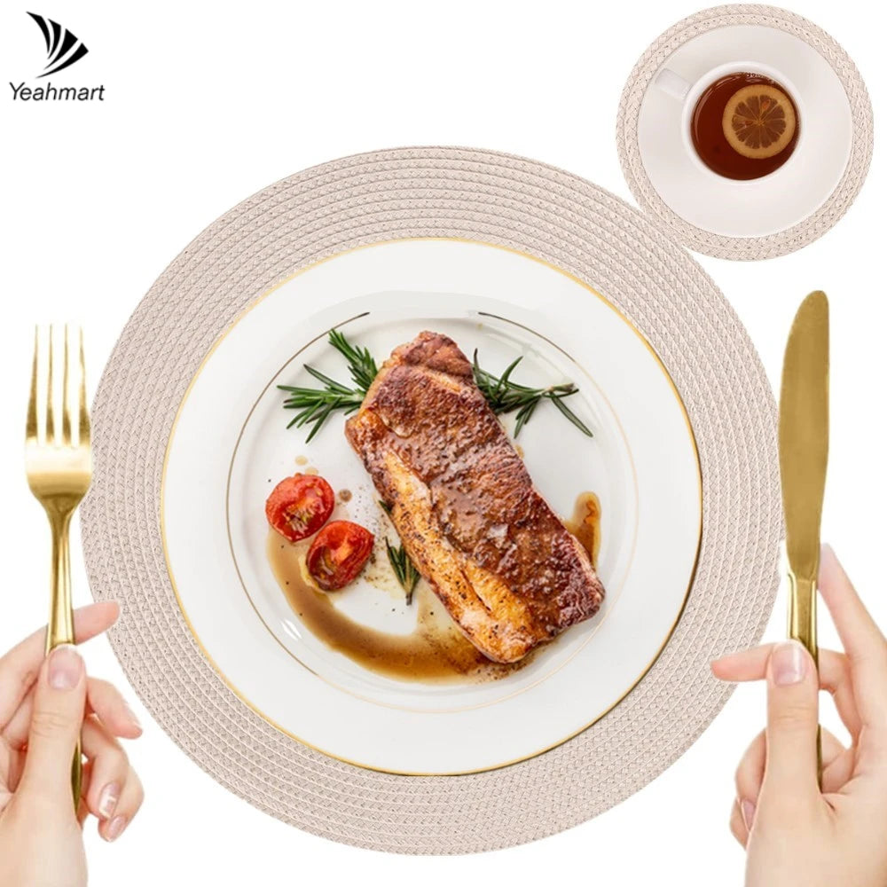 Set of 6 Round Braided Placemats 34CM Table Mats for Dining Tables Christmas Halloween Woven Washable Non-Slip Place mats