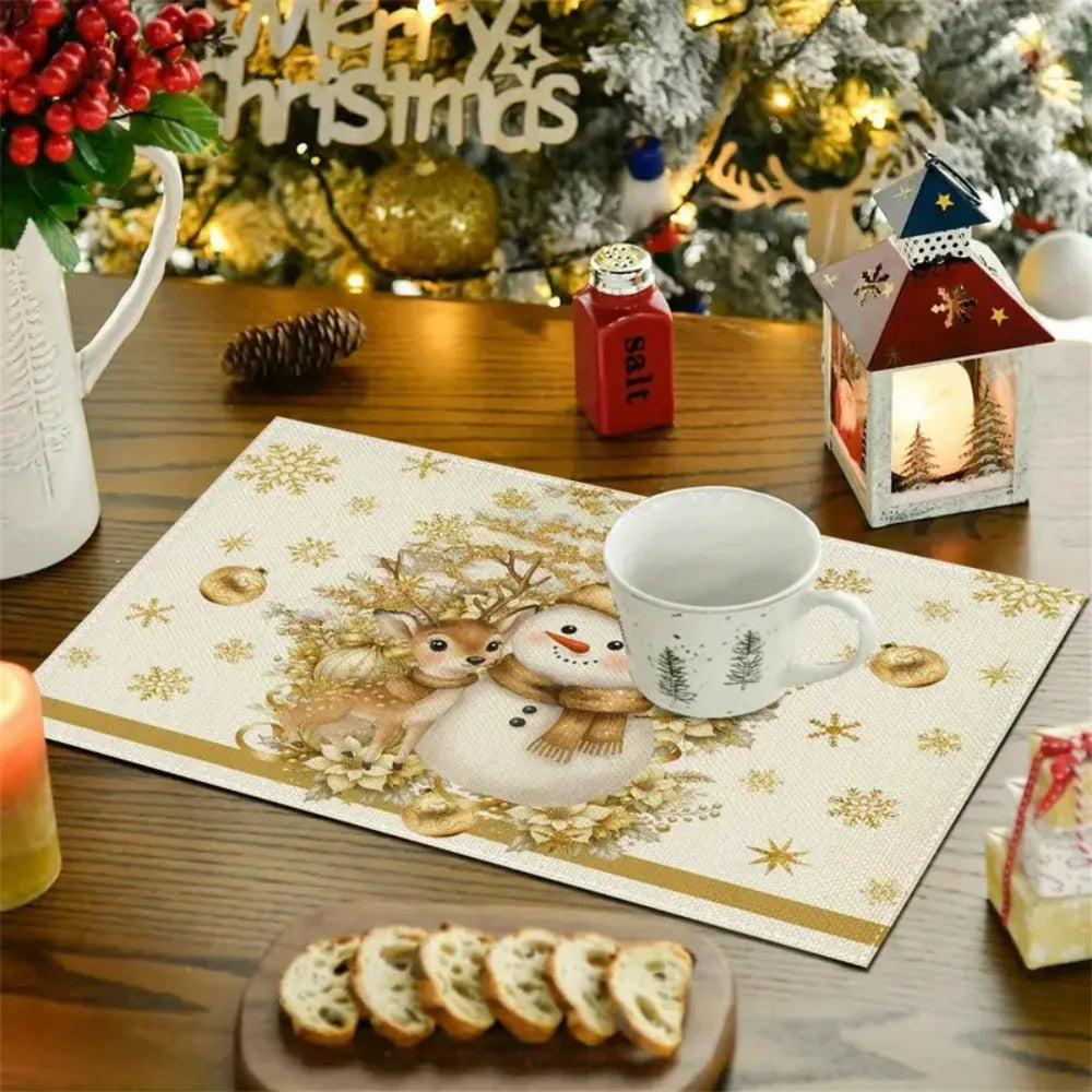 VIKAMA Christmas snowman placemats for festive decoration, waterproof and heat-resistant for restaurants, cafes and picnics