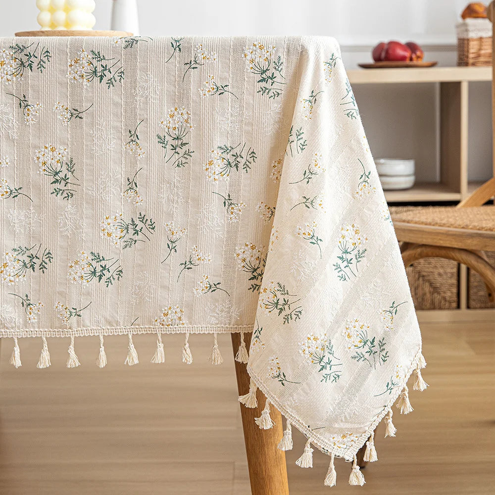 Korean Style Small Daisy Cotton Floral Tablecloth,Tea Table Decoration,Rectangle Table Cover For Kitchen Wedding Dining Room