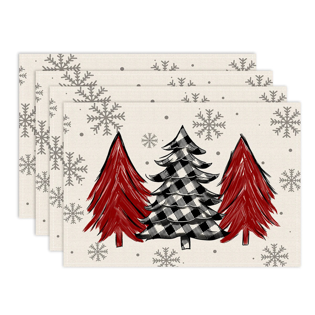 1/4/6pcs Christmas red snowflakes, Christmas tree design placemats, Christmas family party table decoration placemats,