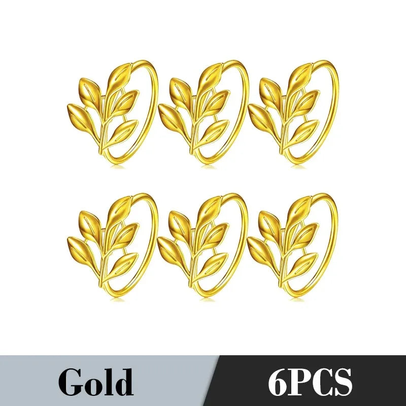 36PCS Vintage Style Leaf Napkin Ring Elegant Tricolor Leaf Napkin Buckle Birthday Wedding Party Banquet Table Decoration