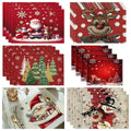 1/6PC Festive Linen Table Mats, Christmas Independence Day Placemats, Dinner Party, Washable Dining Accessories