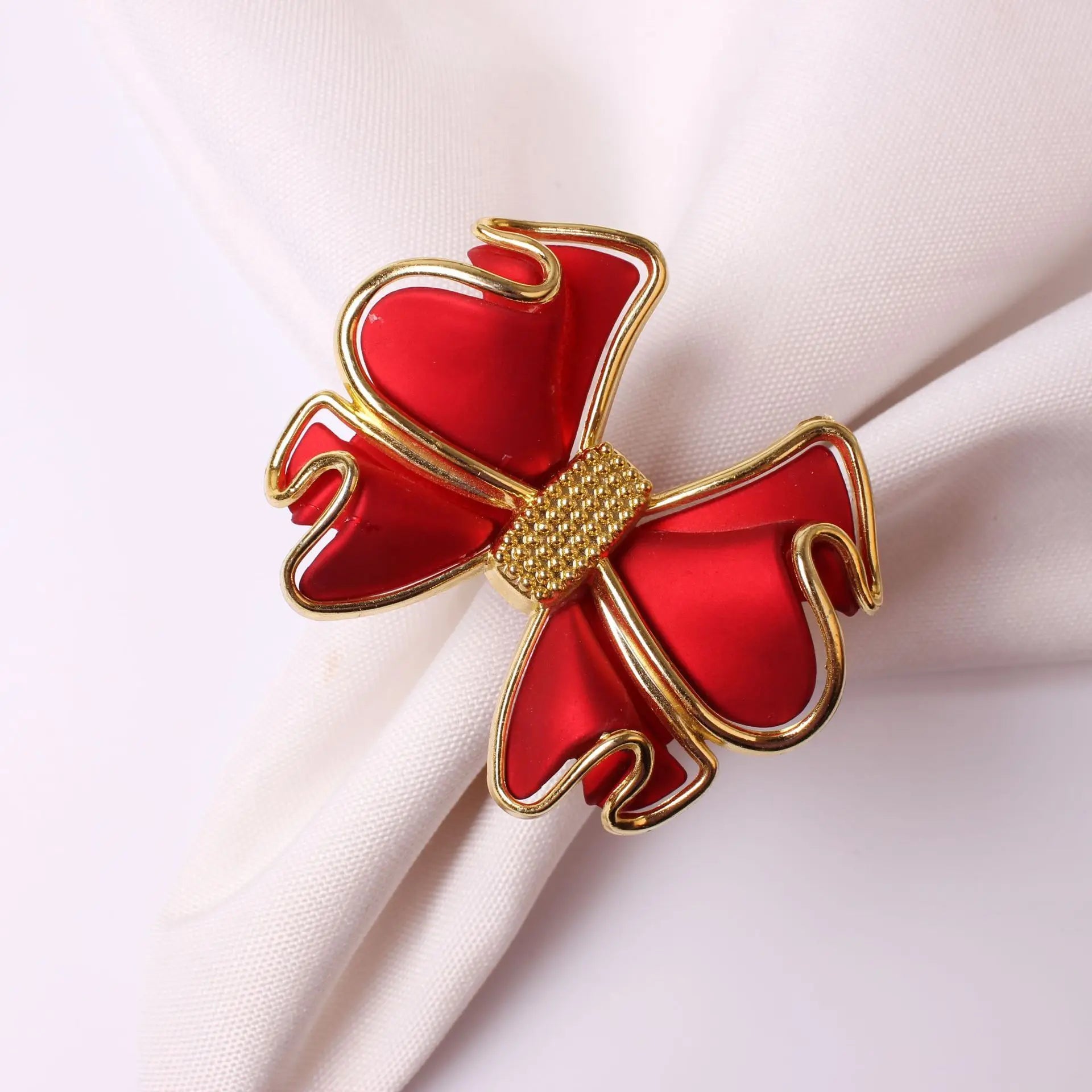 Christmas Bow Tie Napkin Rings Set of 6, Holiday Metal Red Napkins Holder Buckles for Winter Festive, Christmas, Banquet, Party