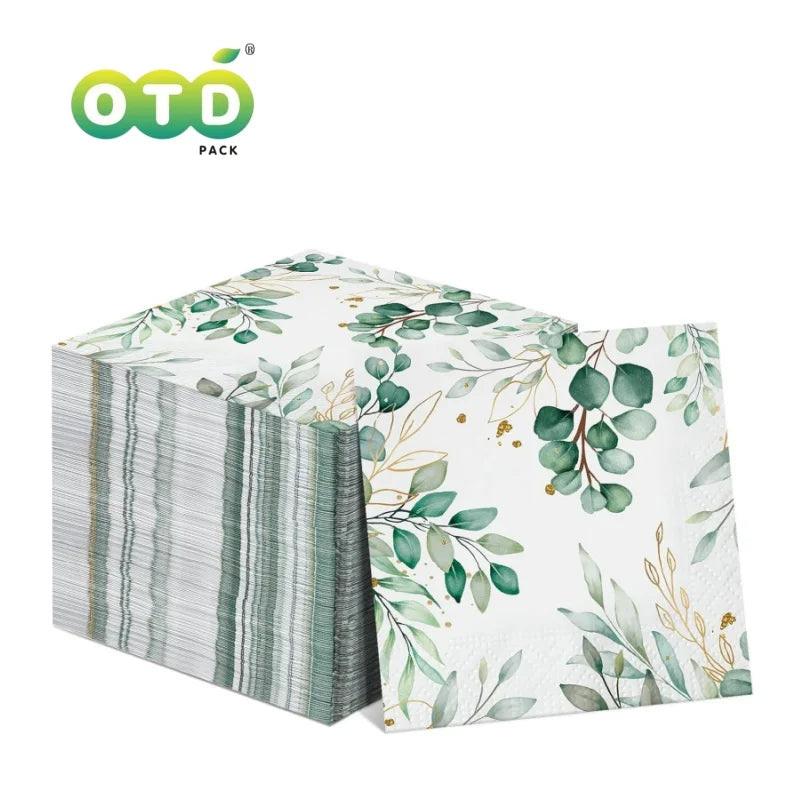 Eucalyptus Napkins Disposable Hand Towels for Bathroom Sage Green Leaves Gueay Dinning,Beverages or Cocktail Disposable