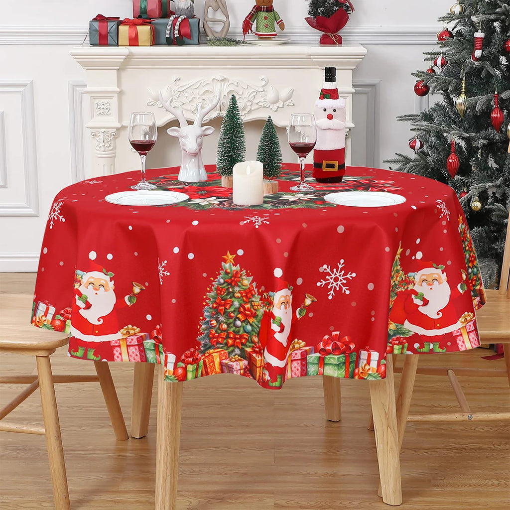 Christmas Polyester Round Tablecloth 2025 Merry Christmas Decoration For Home Xmas Gift Navidad New Year 2026 Dining Table Cover