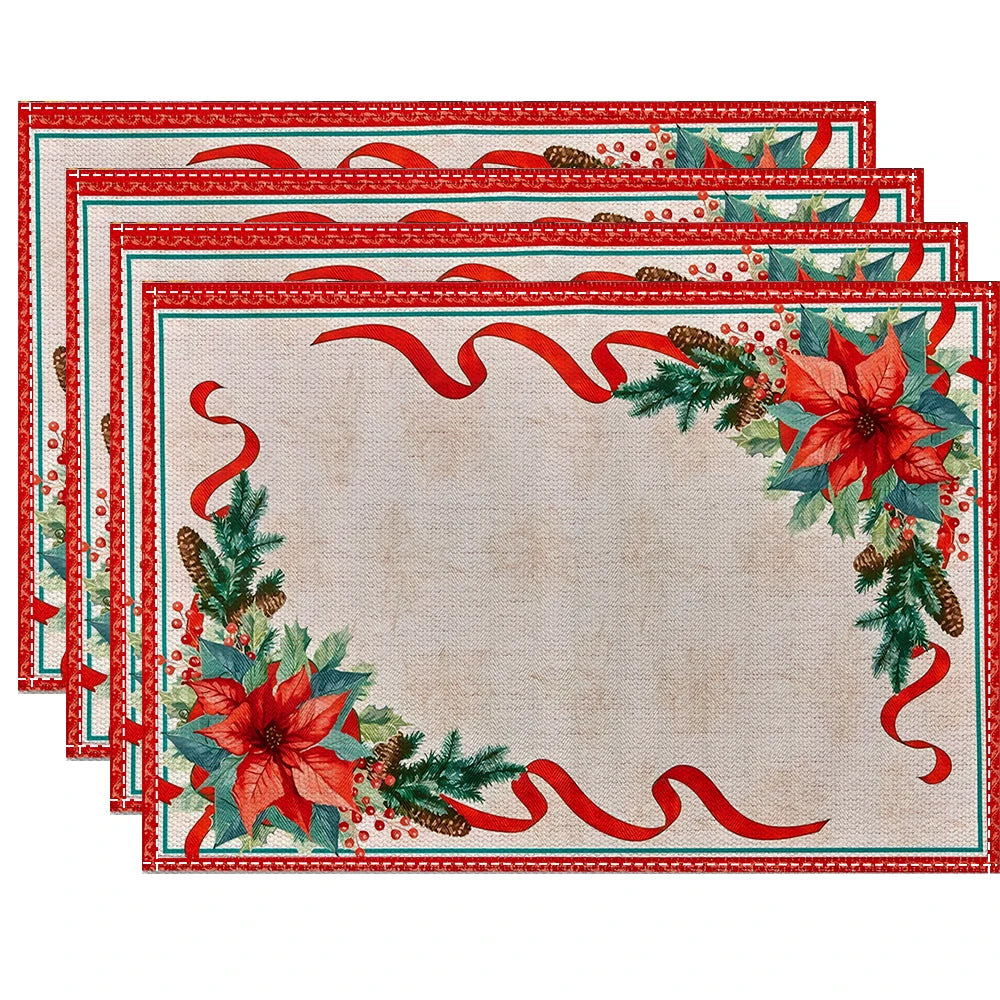 Christmas Floral Placemats Tableware Mat Christmas Decorations for Home Kitchen Xmas Navidad Noel NewYear Table Decor
