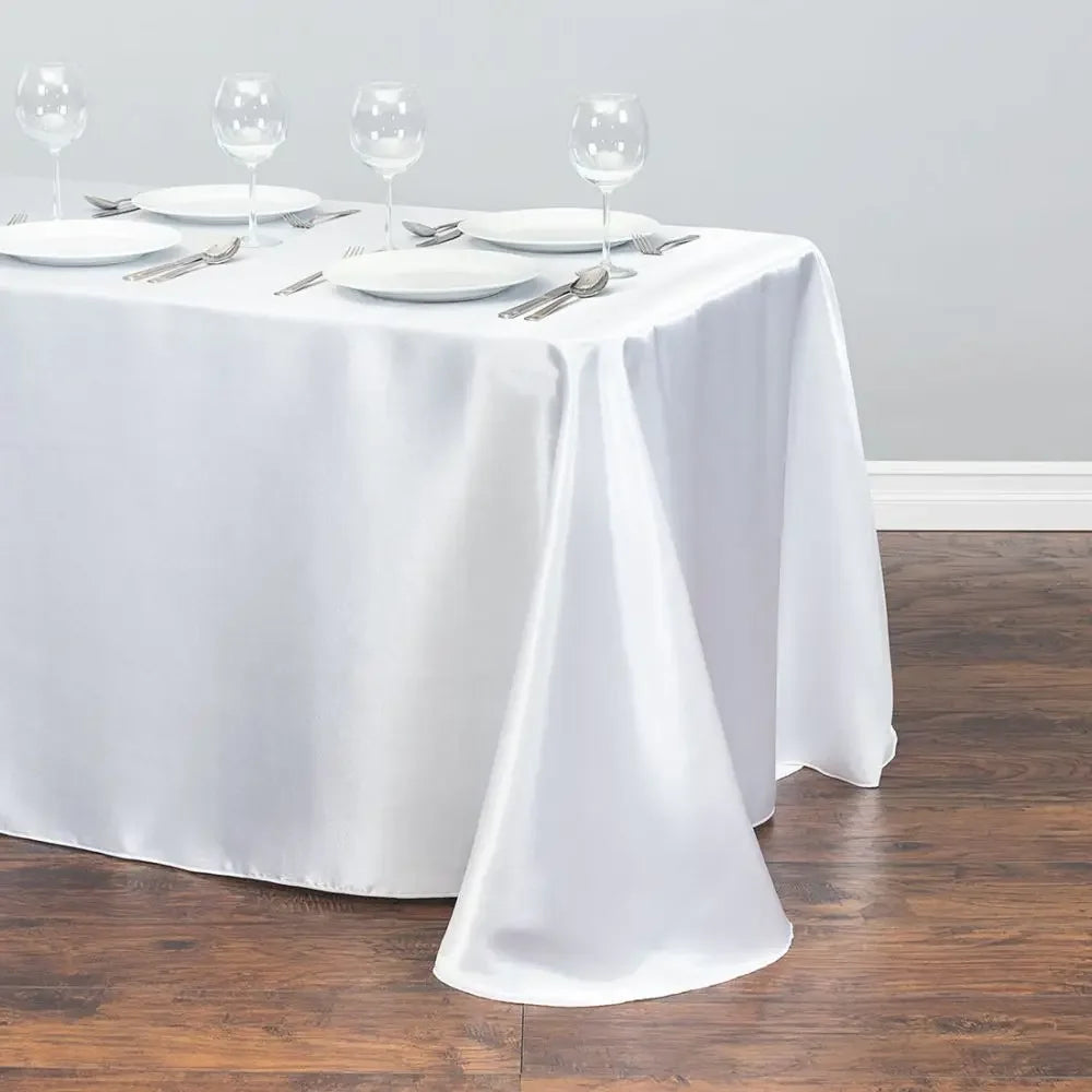 145-335cm Rectangle Satin Tablecloth Wedding Christmas Birthday Events Banquet White Table Cloth Overlays Home Dining Decor