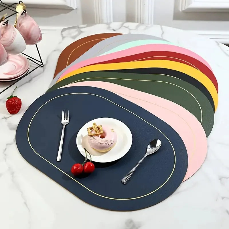 1/4/6pcs Color Blocking Table Leather Placemats,Washable for Dining,Heat-Resistant Non-Slip Insulation Waterproof Place Mats