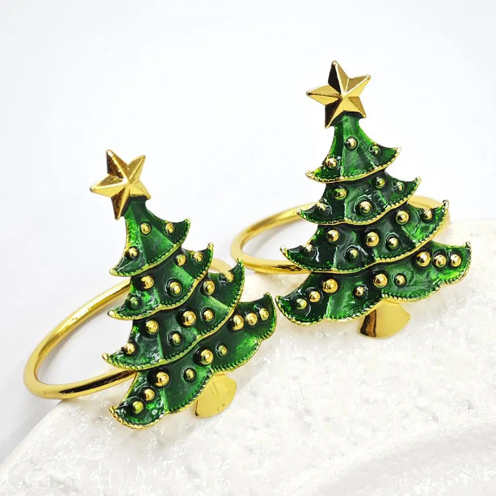 5PCS Christmas Napkin Rings Xmas Tree Ornaments 2025 Christmas Home Kitchen Dinner Table Decoration New Year Party Supplies
