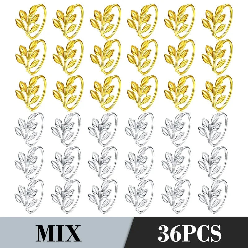 36PCS Vintage Style Leaf Napkin Ring Elegant Tricolor Leaf Napkin Buckle Birthday Wedding Party Banquet Table Decoration