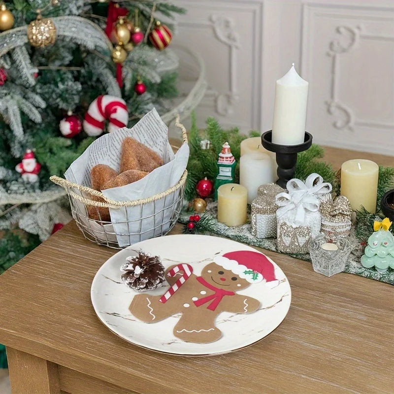 20pcs Gingerbread for Shaped Paper Napkins - Brown Disposable Tissue Napkins with Festive Christmas & New Year Decorations