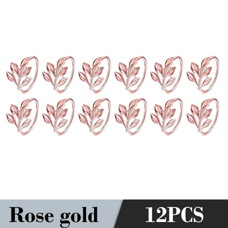 36PCS Vintage Style Leaf Napkin Ring Elegant Tricolor Leaf Napkin Buckle Birthday Wedding Party Banquet Table Decoration