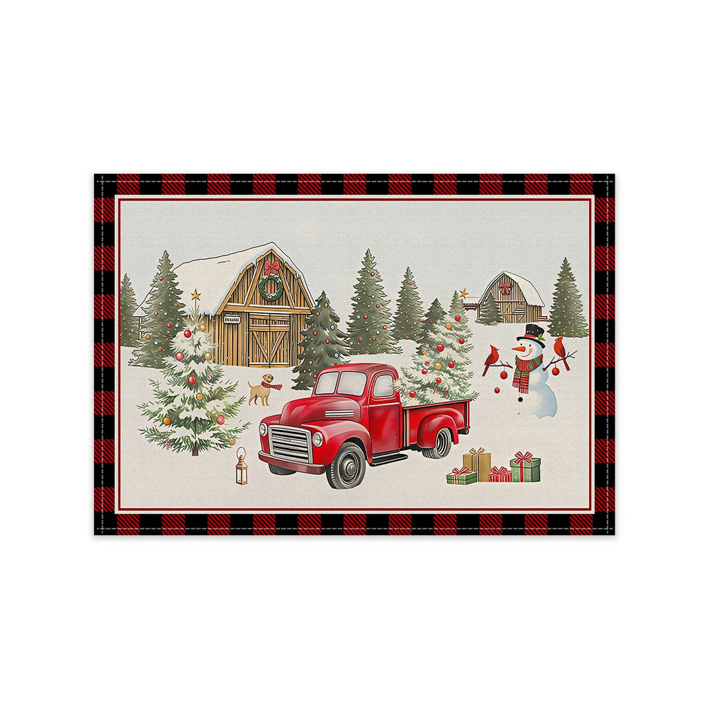 1/4/6pcs Christmas placemat, retro Christmas tree Santa Claus pattern dining table anti slip insulation mat,