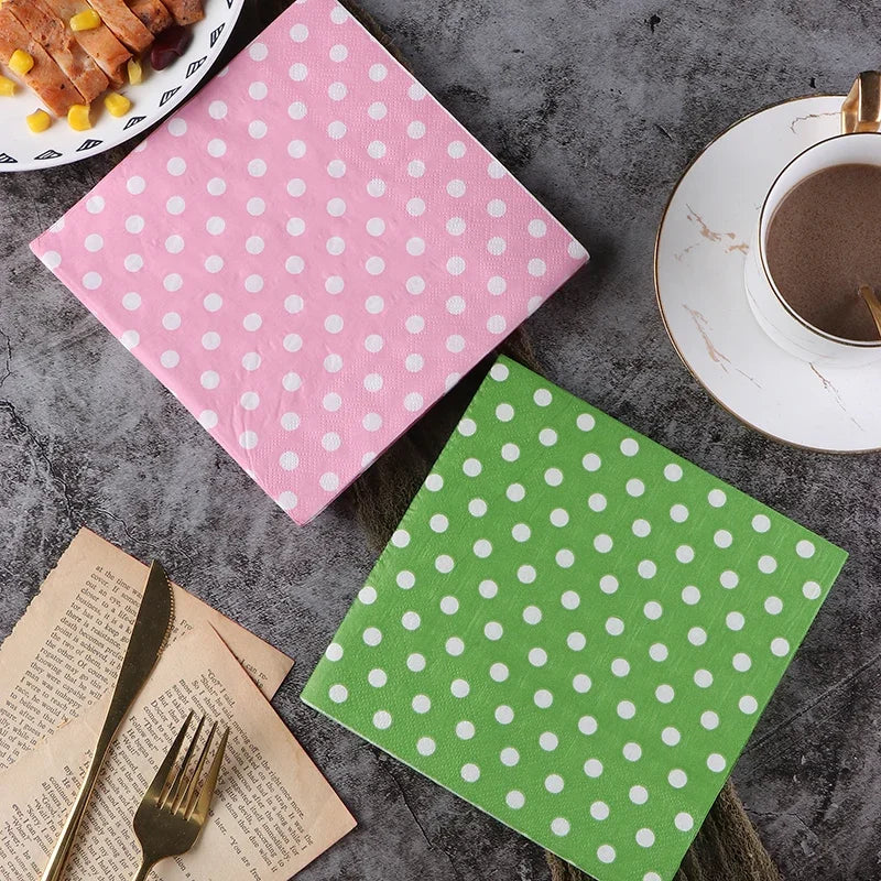 20pcs/Pac 33*33cm 2-Ply Custom Colourful Printed Napkins New Six Colour Polka Dot Folded Napkins All Party Napkins Placemats