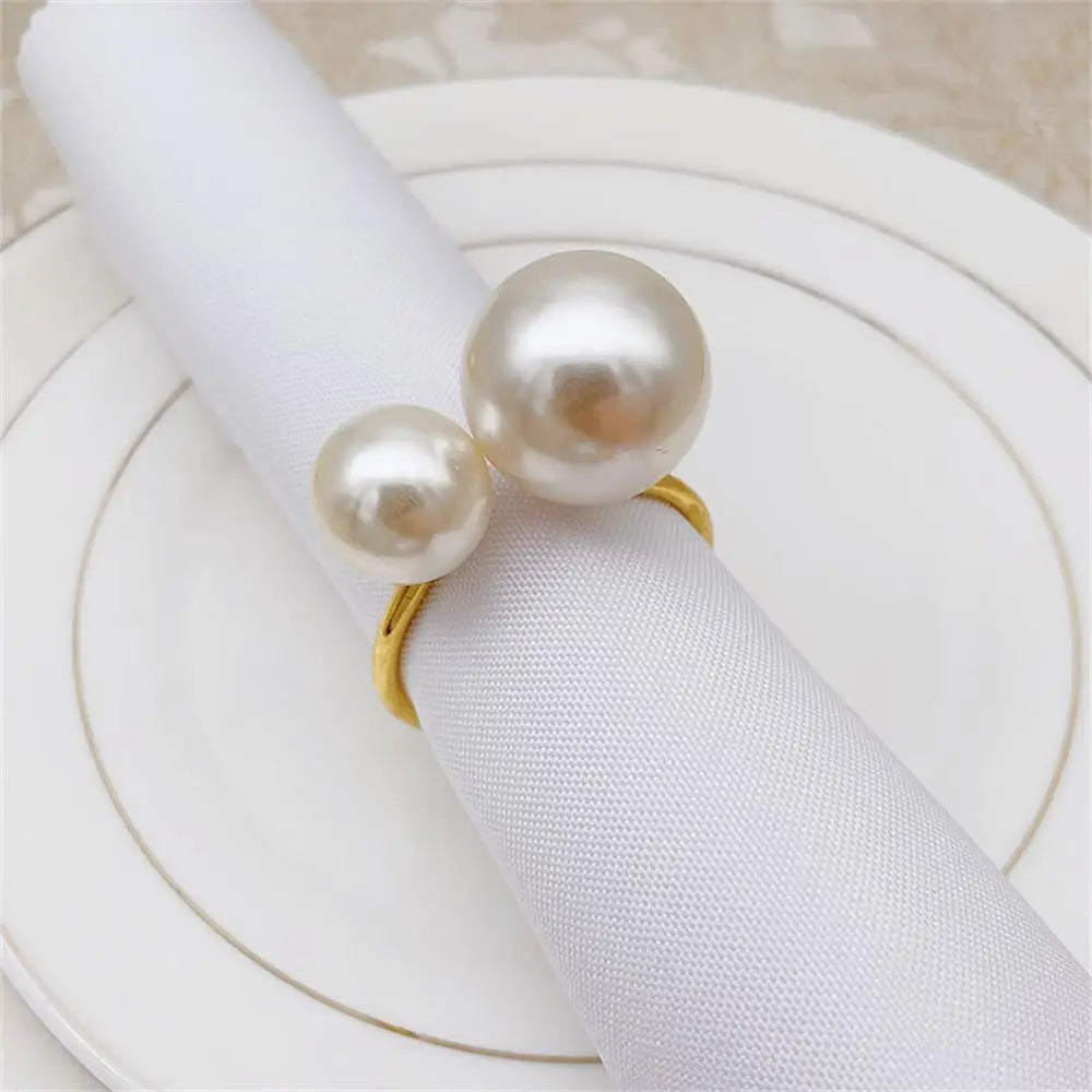 12PCS Pearl Napkin Rings Set Gold Napkin Ring Holders Serviette Ring Buckle for Wedding Birthday Banquet Party Table Supplies